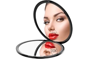 Gospire Pocket Makeup Mirror for Travel, 1X/10X Double Sided Magnifying Compact Handbag Cosmetic Mirror, 4 Inch Ultra-thin Handheld Round Foldable Portable Mirror for Women (Black)