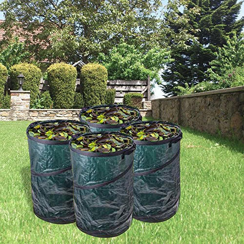 4x Gartenabfallsack 120 Liter Pop Up, grün, Tragegriffe, Ø 450 x 750 mm