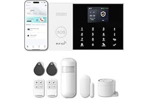 PGST Kit Sistema de Alarma Inteligente WiFi gsm(2G) para el hogar, Sirena 110 dB, Sensor Movimiento y Apertura de Puertas/Ventanas, Alarma sin cuotas, 2,4 GHz, Control Remoto a través de App