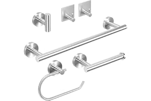 HOTSAN Towel Holders Bathroom Hardware Set - 6 PCS Stainless Steel Bathroom Towel Rails Set Wall Mounted, 40CM Bath Towel Bar +2 Toilet Paper Holders + 3 Towel Robe Hook, Heavy Duty Bathroom Accessories Kit