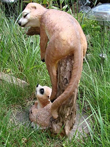 XL Erdmännchen auf Ast Figur Gartenfigur Tier Familie - 2
