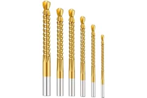 6-pack 3-8 Mm Titanbelagda HSS Spiralborr | Tandad sidoborr, tillverkad av hårt, skarpt höghastighetsstål (HSS) och värmebehandlat vid 10 000 grader(6 Pcs plastic bag)