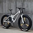 JAMCHE 26Inch Mountain Bikes, Adult Fat Tire Mountain Trail Bike, 27 Speed Bicycle, High-carbon Steel Frame Full Suspension Dual Disc Brake, 4.0 Inch Thick Wheel Mountain Snow Beach Bikes