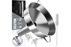 Walfos Lejek ze stali nierdzewnej, duży, 20 cm, lejek kuchenny z 2 wyjmowanymi sitami i 1 biurem do czyszczenia, idealny do przelewania płynów, dżemów, suchych składników