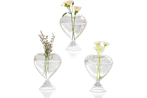 GOODECO Heart-Shaped Glass Vases Set of 3 - Transparent Romantic Centerpiece for Wedding & Home Decor, Modern Floral Arrangement Gift