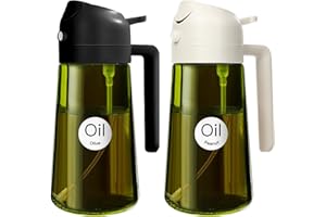 YARRAMATE Spruzzino Olio in Vetro Luce Blocco Scuro Verde per Friggitrice Aria 2 in 1 da 2, 470 ml Dosatore d'Oliva Bottiglia e Oliera Spray da Cucina, Nebulizzatore (Bianco e Nero)