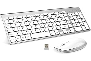 GALENMORO Clavier et Souris sans Fil - 2.4G Silent Compact Clavier de Souris Pleine Taille Ergonomique pour PC/Portable/Ordinateur/Laptop/TV (Argent)