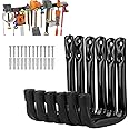 Goodern 6Pcs 12MM Garage Hooks,Heavy Duty Garage Hooks Garage Storage Hooks for Extension Cord Tool Cable, Metal Tools Storage Hangers Black Wall Mount J Utility Hooks with Wall Anchors and Screws