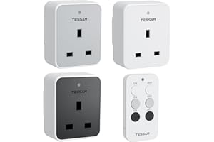TESSAN Remote Control Plug Socket UK, 30M/100ft Operating Range, Programmable Wireless Plug Work for Household Appliances, Bedroom, 3 Socket and 1 Remote