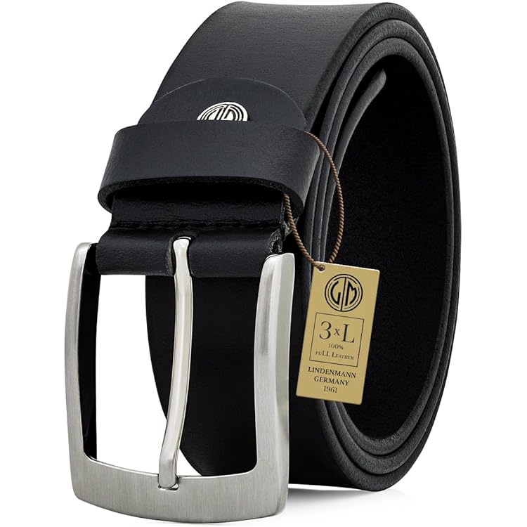 LINDENMANN Heren lederen riem/Heren riem, lederen riem gebogen XL, 3 kleuren, midden cognac/grijs/wit, Größe/Grootte: 105, Farbe/Kleur: bruin