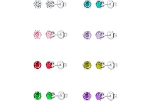PABBEU 925 Sterling Silver Stud Earrings，8 Pair Small Silver Studs Earrings for Women Hypoallergenic Kids Earrings for Girls Sterling Silver Earrings for Teenage Girls Ages 3-18 Cubic Zirconia Tiny Ear Stud