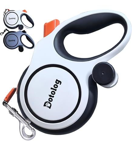 Laisse Rétractable 5-en-1 Pour Chien Et Chat – Avec Distributeur De Croquettes, Bol D'eau, LED, Rangement Croquettes Et Sacs à Déjections – Idéale Pour Promenades Jour Et Nuit (Rouge)
