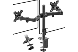 PUTORSEN Supporto per doppio monitor per schermi da 13-32", regolabile in altezza, braccio per doppio monitor inclinabile a 90°, girevole a 180°, rotazione di 360°, VESA: 75 x 75-100 x 100 mm, nero