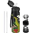 GOPPUS 600ml/20oz Stainless Water Bottle with Straw Double Wall Insulated Bottles with Strap Reusable Vacuum Thermal Flask Leakproof Keep Cold Drinks Bottles with Flip Top Lid for Men Women BPA Free