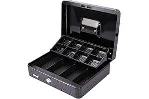 HMF Geldkassette abschließbar, Kasse mit 8 Münzfächern und 4 Geldscheinmulden, 30 x 24 x 9 cm | schwarz