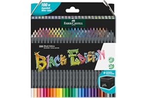 Faber-Castell 116411 Black Edition Boîte de 100 Crayons de Couleur Vibrants, Résistants à la Rupture et Prise en Main Ergonomique, Crayon de Couleurs Colorier sur Papier Clair et Foncé