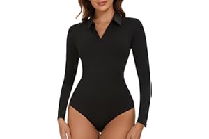 SHAPERIN Body Manica Lunga Donna Scollatura a V Bodysuits Tops V Neck Body Suits Long Sleeve Turndown Collar Women Casual