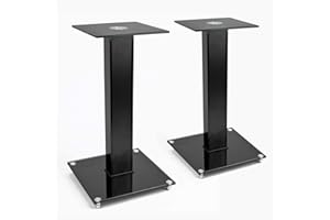 TekBox 2x SPEAKER STAND - Modern Black Glass Platform Units for Surround Sound TV Hi-Fi and Home Cinema Stands