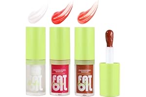 INBOLM 3PCS lip oil Lip Oil Set - Long Lasting Lip Oil Light Lip gloss Set - Glitter Liquid Lip Gloss - Moisturizing Tinted Lip Gloss Lip Plumper Lip Balm - High-Shine