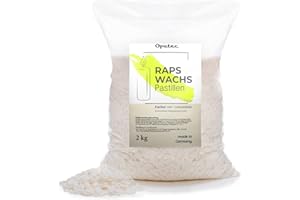 Oputec Pastillas de cera de vela de 2 kg de colza: cera de color crema brillante – hacer velas usted mismo – verter velas de cera natural – hacer y rellenar sus propias velas – Fabricado en Alemania