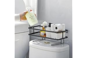 Pinkgarden Over-the-Toilet Storage Shelf, Large Capacity Bathroom Organizer, No-Drill Installation, Rust-Resistant Thick Steel, Space-Saving Over Toilet Bathroom Shelf (Black, 1 Tier)