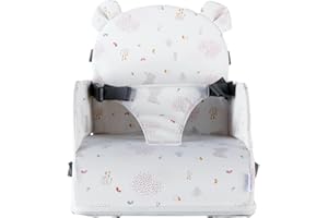 NOUKIE'S - Rehausseur Rose Blanc Bébé de 9 mois à 3 ans Chaise Enfant avec Dossier et Coussin- Léger, Pliable et Nomade - Harnais, Sécurité - Imperméable, Déhoussable et Lavable - Max 13 kg - Voyage