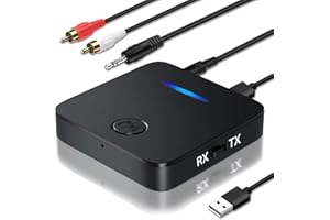 AMANKA Trasmettitore Ricevitore Bluetooth 5.0, 2 in 1 Mini Wireless Adattatore Bluetooth con jack da 3,5 mm e 250mA 8 a 12 Ore in Standby, Uscita Stereo per TV, PC, Telefono e Home Theater