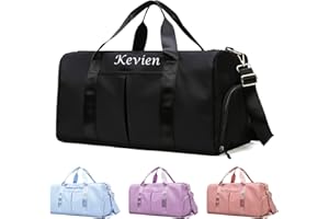 Sac de voyage personnalisé avec nom brodé - Sac de sport personnalisé avec poches humides et sèches et chaussures - Cadeau de demoiselle d'honneur, noir
