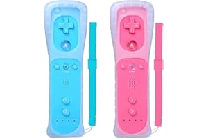 SWCTIM Wii Controller 2 Pack,Wii U Controller mit Silikonhülle und Handgelenkriemen,Nicht Motion Plus,Rosa Blau