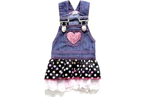 ranphy Kleiner Hund Kleidung für weiblich Hund Prinzessin Kleid Polka Dots Plissee abgestuftes Denim Overalls Rock Sommer