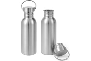 Volhoply 680 ml oisolerad enkelväggig vattenflaska 2-pack, återanvändbara vattenflaskor i rostfritt stål med handtag, BPA-fri