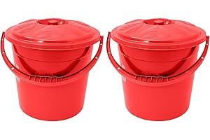 BEST HOUSE ANOTHER FINE PRODUCT Best House | Plastic Bucket with Lid Handle | Small | 5 Litres | RED | 2 Pcs | Household Bucket | Storage Buckets Bin Container, Multipurpose Use for Home, Garden and Workshops (Pack of 2)