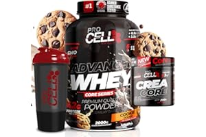 PROCELL SPORT SUPPORT PACK Procell Proteinas Whey Advanced 2Kg (Cookie Dough) + Creatina monohidratada 200Gr + Shaker "REGALO" Gana masa muscular, Fuerza, Resistencia, Tonificacion muscular, Recuperacion deportiva