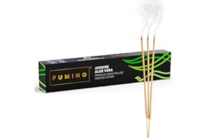 ‎FUMINO Fumino® Jasmin Aloe Vera Handgemachte Räucherstäbchen - 14 Stäbchen pro Box (15g) Masala Agarbatti Joss Duftstäbchen für Entspannung, Meditation, Linderung von Stress und Ängsten - Dekoration