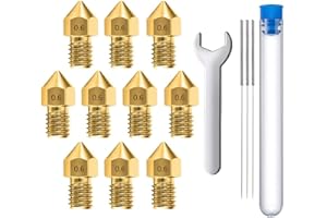 MMOBIEL 10 kawałek wytłaczarki do dysz drukujących 3D, 0,6 mm, mosiądz MK8, kompatybilny z Creality Series Ender 3, Ender 5, CR-10/10s, MakerBot, w tym 3 igły czyszczące i klucze