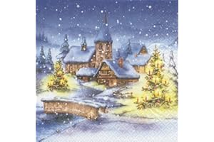 SERVIETTEN WEIHNACHTEN Lot de 20 serviettes de Noël Village – Village de Noël en hiver, Noël, paysage, paysage d'hiver 33 x 33 cm