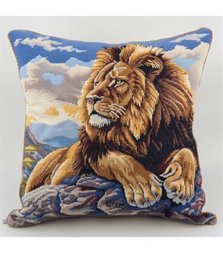 Löwen-Knüpfkissen Set Für Einsteiger - DIY Kissenbezug 43x43 Cm Mit Allem Zubehör