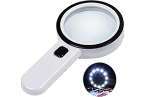 Lupa con Luz LED,Nazano Lupas de Gran Aumento, Lupa para Leer Libros con 12 Leds También Son Adecuada para Soldadura, Inspección, Monedas, Joyería, Exploración