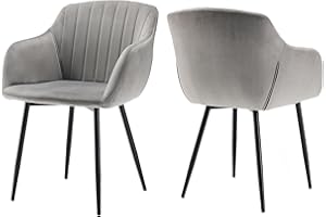 Goeurvant Pack de 2 Sillas de Comedor Sillas de Comedor Velvet con reposabrazos Patas de Metal Gris Claro Diseño Ergonomica Silla Tapizada