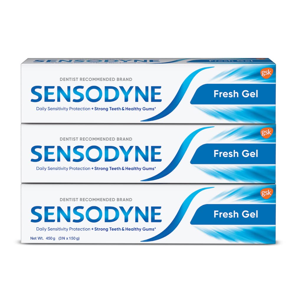 Sensodyne Toothpaste Fresh Gel Combo pack, Sensitive tooth paste for daily sensitivity protection, 450 gm multi-pack (150 gm