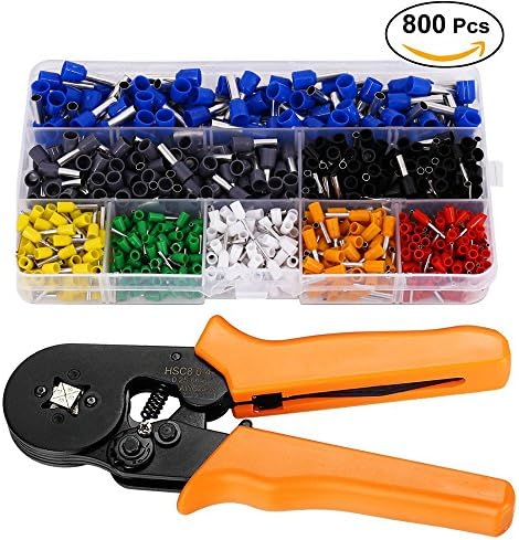 Crimper Plier Set, Self-adjustable Ratchet Wire Crimping Tools with 800 Wire Ferrule Terminals Kit Insulated, 0.25-6.0mm², AWG 23-10, Ferrule Cord Pin End Tool Kit