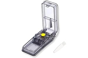 IZyufan Tablettenteiler, Medikamententeiler für Kleine und Große Tabletten, Pillenteiler mit Tablettenaufbewahrungsfach, Teilt Pillen Exakt, für Tabletten in ein Halbes Viertel Schneiden (Grau)