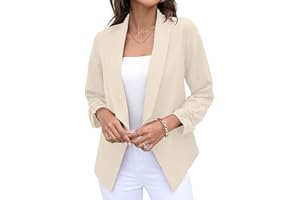 GRECERELLE Damska marynarka garnitur otwarty przód kardigan 3/4 marszczony rękaw na co dzień praca biuro przycięta marynarka kurtka dla kobiet