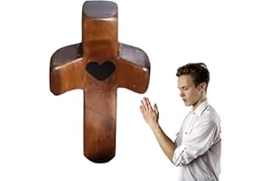 LINSITION Carved Wooden Cross Cr-OSS My Heart Olive Wood Motivational Worry Stone Cross Ergonomic Comfort & Prayer Cross for Your Pocket or on the Go