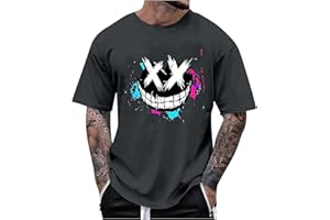 RUMAOZIA Herren Oversized T-Shirt Bedruckt Aufdruck Creepy Smile Sneaky Print Retro Tops Streetwear Bequeme Sport Tee Y2K Männer T-Shirts Sommer Kurzarm T Shirts Y2K Schwarz Gym Oberteil