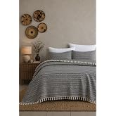 King Size Dokuma Pike Takımı 240x260 cm 2 Yastık Kılıflı Sa&ccedil;ak Detaylı &Ouml;rt&uuml; Seti Gri