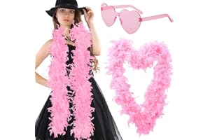 Boa di Piume,CBOSNF Boa Di Piume Colorate Occhiali Da Sole a Forma Di Cuore 1.8m, Per Feste Di Nozze Danzanti,Accessori Per Boa,Piuma,Boa Da,Feste e Costumidonna,Halloween,Natale