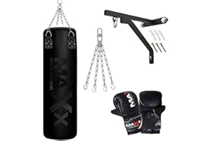 MAXX PRO BOXING GEAR Maxx Punch Bag Boxing Set BLACK 3FT 4FT 5FT 6FT Heavy Filled Punchbag Gloves with Bracket or Hook Full Black