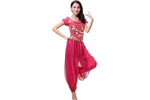 Grouptap Bollywood indian plus size bharatanatyam belly dance blue/purple/pink red 2-piece costume dress outfit set for womens girls (170-180cm, 60-90kg)