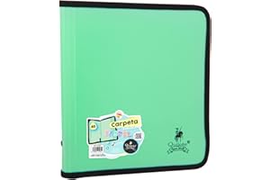 CARPETA A5 CON CREMALLERA PASTEL QUIJOTE PAPER WORLD - Contorno de tela, 2 bolsillos interiores, colores pastel, cremallera acero inox - Verde